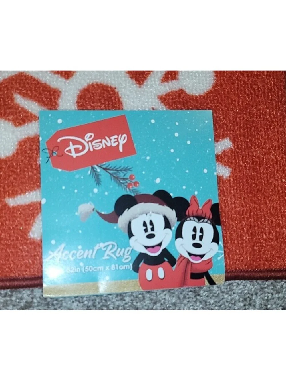DISNEY SANTA HAT MICKEY MOUSE FACE ACCENT RUG FLOOR MAT RED HOLIDAY CHRISTMAS